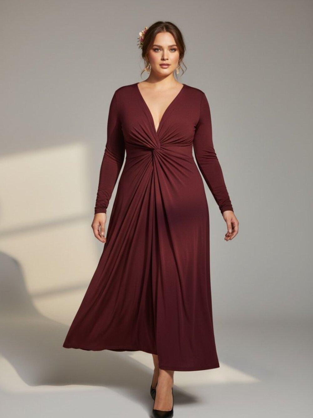 Ralph Lauren Burgundy Twist Front Midi Dress 16 Old Money Wedding Guest NWT